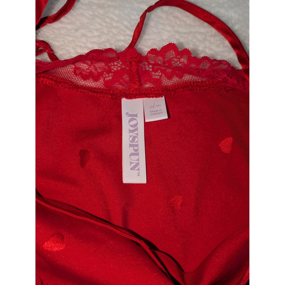 Joyspun Nightie Red Satin Lace Trim Hearts Lingerie Large Romantic Valentine's - Picture 4 of 6